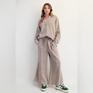 THERMAL WASHED MINEREAL WASHED BELLBOTTOM TOP PANTS SET NWT SML